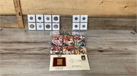 Assortment of baseball cards, foreign money, V