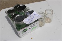 3 LARGE, 3 SMALL GREEN VINTAGE LOOK CANNING JARS