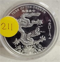 2012 YEAR OF THE DRAGON 2 TROY OZ. SILVER ROUND