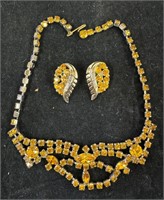 Vintage Amber Color Necklace & matching earrings