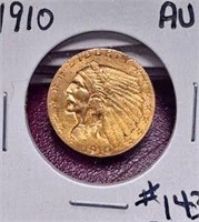 1910 $2.5 Indian Head Gold Coin - AU