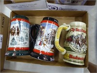 3 Budweiser steins - 2 are holiday