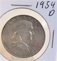 1954 D Ben Franklin Silver Half Dollar
