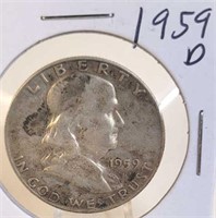 1959 D Ben Franklin Silver Half Dollar