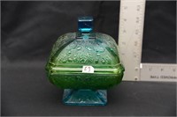 VINTAGE GREEN GLASS CANDY DISH