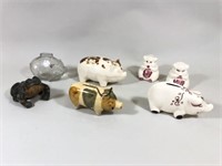 6 Piggy Banks and 1 Ceramic Frog