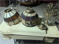 2 light fixtures and 1 globe one brass and crystal