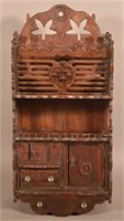 Antique Folk Art Mixed Wood Hanging Cabinet.