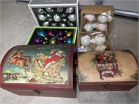 Assortment of Christmas Ornaments & Chest