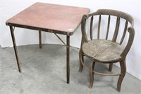 Antique Circle Barrel Back Chair & Card Table
