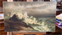 OIL PAINTING ON CANVAS OF CRASHING WAVES