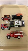 Tray lot of 5 collector cars, including an old