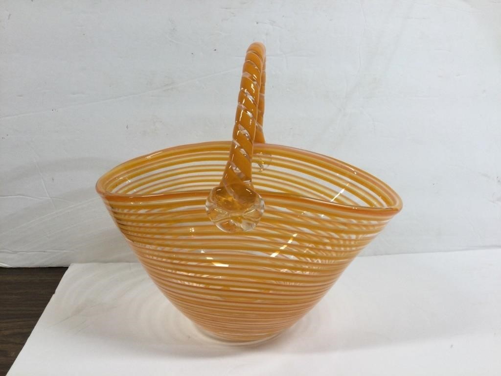 Art Glass Swirl Basket orange & white