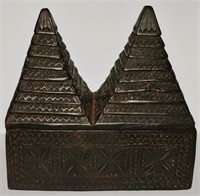 Africa Hand Carved Double Pyramid Box Jewels Herb