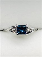 10K White Gold Enhanced Blue Diamond Ring