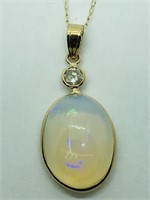 14K Gold Opal & Diamond Necklace