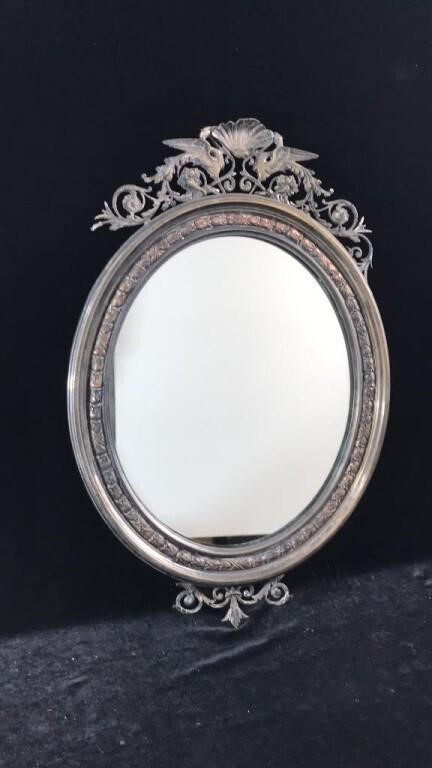 Pressed Metal Framed Oval Mirror