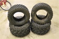 (2) 21X7-10 WITH (2) 22X12-5.9 LAWN MOWER TIRES