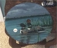 Painted Loon Saw Blade And Wooden Loon Carving