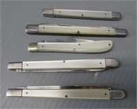 (5) Mother of Pearl folding knives, all Sabre.