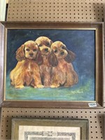 Oil on board puppies artist signed