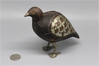 Sterling Silver, Copper, and Wooden Quail Figure