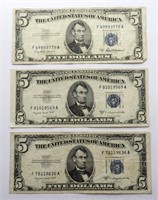 (3) 1953 $5 SILVER CERTIFICATES