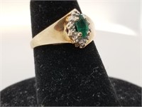 10kt Gold emerald and diamond ring size 6,   2.13