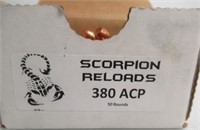 (50) Rounds of scorpion reloads 380 ACP.