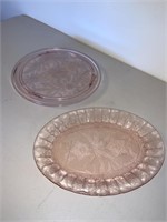 Pink Depression Cake Plate, Pink Platter
