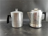 Two aluminum coffee percolators