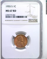 1955-S Cent NGC MS67 RD LISTS $150