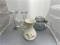 2 Glass Vases - Flower Pitcher - Pyrex Tea Pot