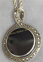 Heavy Sterling Silver Marcasite Onyx 19"