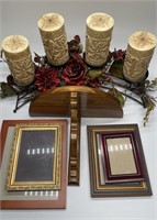 Centerpiece Candle Holder, Wooden Shelf and Four