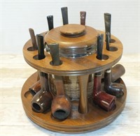 VINTAGE REVOLVING PIPE RACK AND PIPES