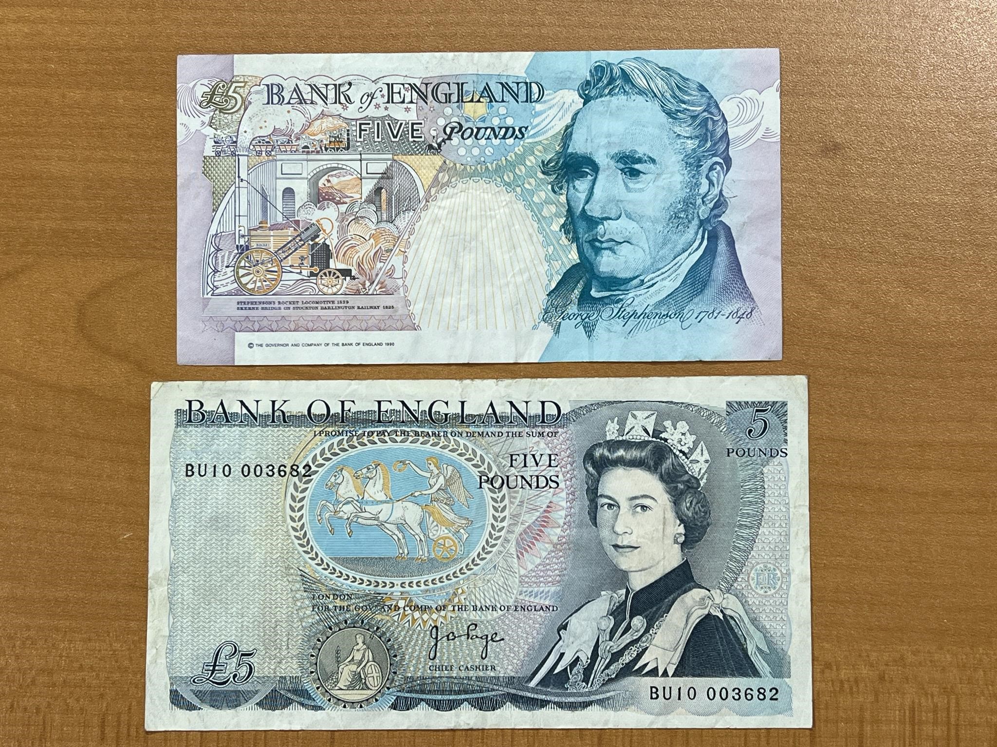 2- British 5 Pound Notes