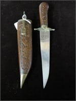 KNIFE FROM INDIA W/ WOOD / BRASS HANDLE & SHEATH