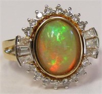 14K Yellow Gold, Opal & Diamond Ring