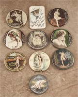 Collection of ten antique Bordello Pocket Mirrors