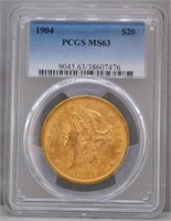 1904 $20 GOLD. PCGS-MS63.