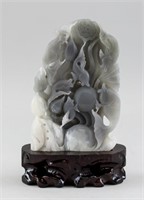 Chinese Jade Carved Fish Boulder with Stand