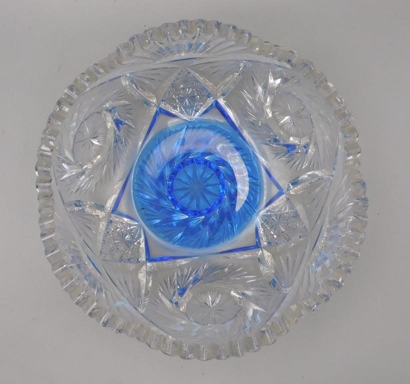 ABP American Brilliant Cut Glass Bowl w Blue Base