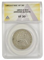 ANACS VF-30 1853-O Arrows and Rays 50-Cents