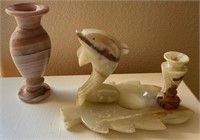 D - CARVED STONE VASES & FIGURINE (A39)