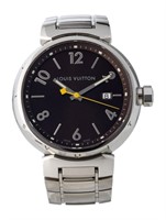 LV Tambour Brown Dial SS Watch 30mm