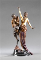 Erte "Woman & Satyr" cold painted bronze statue.
