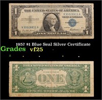 1957 $1 Blue Seal Silver Certificate Grades vf+