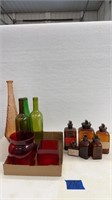 Brown glass bottles, wine bottles , vase and