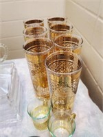 9pc Gold Colored Water Glasses, Glasses